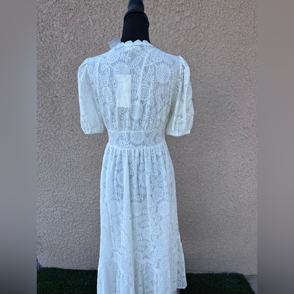 Blu Pepper White Lace Maxi Dress Short Sleeve NWT Women’s Size L Bohemian - Picture 5 of 16